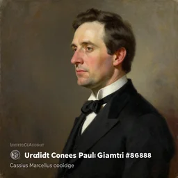 official side portrait of united states president paul giamatti, in a black suit, 1 8 6 8, a character portrait by cassius marcellus coolidge, reddit contest winner, oil on canvas, detailed painting, creative commons attribution