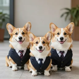 corgis wearing business suits
