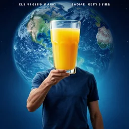 movie poster for a film about a man with a glass of juice for a head who uses psychic powers to save the world