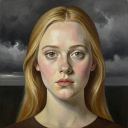 professional painting of Elle Fanning in the style of Giorgio De Chirico, head and shoulders portrait, symmetrical facial features, smooth, sharp focus, illustration, intricate, stormy weather, extremely detailed masterpiece,