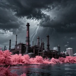 industrial architecture by albert bierstadt, alien water evil galactic myst stormy darkacademia infrared liberty city, archdaily, wallpaper, highly detailed, trending on artstation.