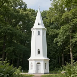 a beautiful white tower in the middle of the forest, by loish