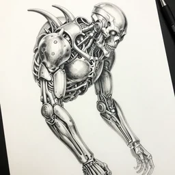 highly detailed doom tattoo sleeve concept art drawing, side view, sf biomechanical designs, intricate and stylized infernal designs by zdizslaw beksinski, kilian eng, alphonse mucha