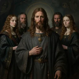 a symmetrical matte portrait of viking jesus. noble bearing. cinematic atmospheric lighting, painted, intricate, ultra - portrait of the innermost soul by dave dorman hieronymus bosch, cyril rolando, esher and natalie shau, whimsical, profound, impossible. trending on devaintart. dark, brooding,