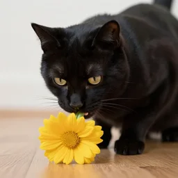 a black cat eat flower