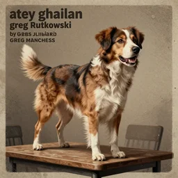 editorial illustration, a tolling retriever standing on a table, by atey ghailan, by greg rutkowski, james gilleard, greg manchess, dynamic lighting, smooth, sharp focus, rich grainy texture, detailed, dynamic composition, grunge aesthetic h 7 6 8