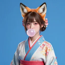 Ssunbuki as a woman with fox ears and a kimono, bubblegum, visualartzi, korean, and blue image, concept art by Karla Ortiz, James Paick, Charlie Bowater, Krenz Cushart, highly detailed, ultra detailed, ultra realistic, trending on artstation, cgstudio