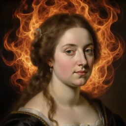 Elegant and beautiful lady portrait. By Rembrandt painting (1667), fractal flame, highly detailded