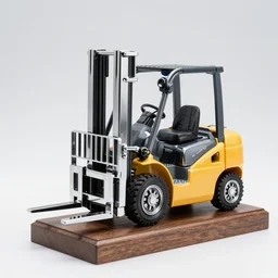 a chrome - plated forklift truck trophy, on wooden base - w 7 6 8