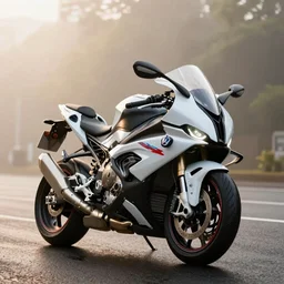parked BMW S1000rr motorcycle, fog, rain, volumetric lighting, beautiful, golden hour, sharp focus, highly detailed, cgsociety