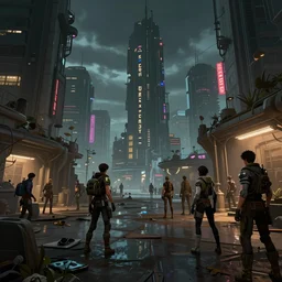 photo environement post cyberpunk lost city : 4, 4 k rtx hdr volume light concept studio matte painting environement digital illustration style art that looks like it is from borderlands and by feng zhu and loish and laurie greasley, victo ngai, andreas rocha, john harris by jesper ejsing, by rhads, ma
