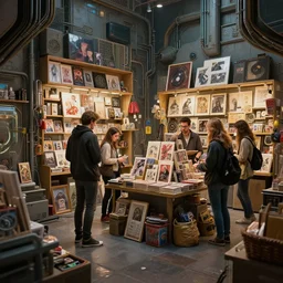 2 k, 4 k, coherent store scene, volumetric, focus on objects, masterpiece, beautiful highly detailed postmodern cyberpunk bazaar, miscellaneous art shoppe stall, interior, cinematic colors, welcoming, into the shop, realistic shaded lighting, by ilya kuvshinov, magali villeneuve, artgerm, jeremy lipkin and michael garmash, liminal space market