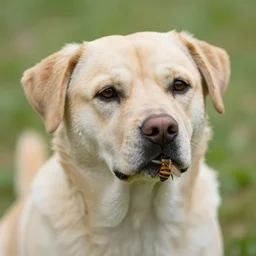 dog with a bee as amber heard