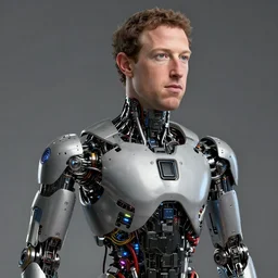 photography of marc zuckerberg as a highly detailed android. accurate color skin. complex mechanical body, leds, electronics, links. hyper realistic, studio light, intricate, very high detailed, professional digital art, unreal engine 5, 8 k rendering, no blur, clear.