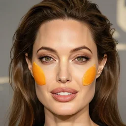 angelina jolie face on an orange