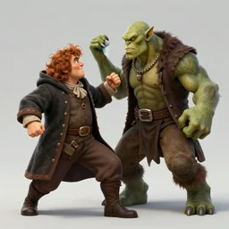 Bilbo Baggins fighting an orc detailed 4K digital art