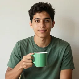 portrait of a ( ( ( una taza de cafe grande y verde ) ) ), ( ( guapo joven caliente brasileno mulato pelo chino ) ), nubes y magia, el sol, concept character, by greg rutowski and tezuka and oi and mucha and bierstadt and remington, trending on artstation
