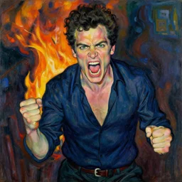 angry morrissey yelling, by egon schiele, firelight, by rob liefeld