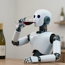 a robot drinking wine