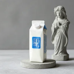 a carton of milk, cement statue, photography