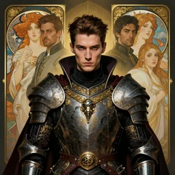 portrait of a handsomel cyberpunk knight man, beautiful symmetrical face, fantasy, regal, by stanley artgerm lau, greg rutkowski, thomas kindkade, alphonse mucha, loish, norman rockwell.