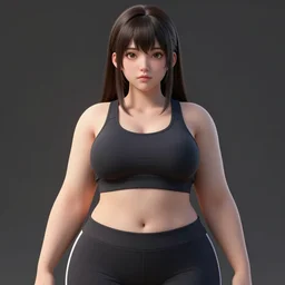 photorealistic 3 d render of of an impossibly curvy anime girl wearing a gym outfit, by artgerm and earl norem, featured on pixiv, booru, exaggerated proportions, high resolution digital art, 4 k, beautiful symmetric face, subsurface scattering, volumetric lighting, realistic skin texture