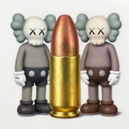 9 mm bullet by shusei nagaoka, kaws, david rudnick, airbrush on canvas, pastell colours, cell shaded, 8 k,