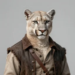 beautiful portrait commission of a male furry anthro albino mountain lion wearing old-timey miner's clothes. Atmospheric. Character design by charlie bowater, ross tran, artgerm, and makoto shinkai, detailed, inked, western comic book art