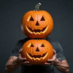 menacing man with a jack o'lantern'head