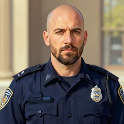 a bald man police with a goatee, art by Tony sart, Thomas kinkade
