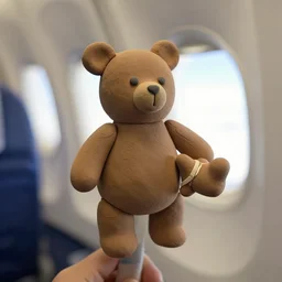 kanye bear flying in an airplane, clay