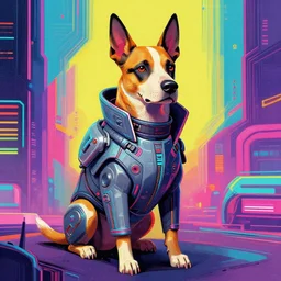 a dog in a futuristic suit, cyberpunk art by adam manyoki, cgsociety, funk art, sci - fi, synthwave, ilya kuvshinov