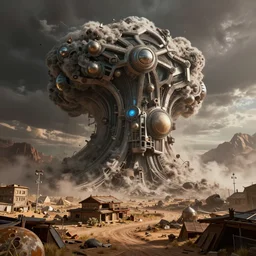 an atomic tsunami in the style of Fallout: new Vegas, digital art, 3D render, octane render, raytracing , intricate details, 8k post processing