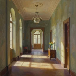 beautiful handpainted gouache of interior hall