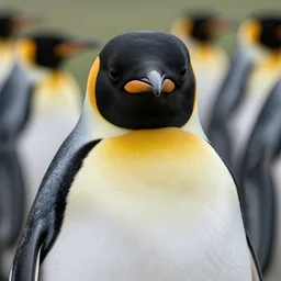 Penguin starring menacingly towards the viewer, realistic, 4k Resolution, Very Detailed, close up