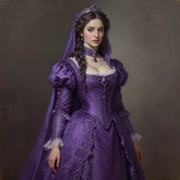 beautiful sorceress female, portrait, long violet, victorian clothing, d & d, fantasy, intricate, elegant, highly detailed, oil painting, artstation, concept art, matte, sharp focus, illustration, hearthstone, art by ruan jia