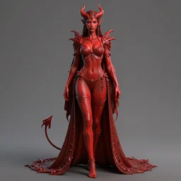 full length complex 3 d hyper realistic smooth ultra sharp render of a gorgeous!! red skin robed princess demoness sorceress woman | beatiful demon girl, bikini | d & d, medieval, fantasy | intricate, high quality | art by oh jinwook + 吵 集 仁 儿 on artstaion + takeshi obata + alphonse mucha + wlop + artgerm