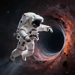 pov of astronaut, flying into black hole, concept art, rendering, photorealism, volumetric lighting, movie still