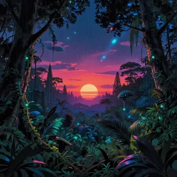reclaimed by nature by adolf loos, synthwave galactic lightpaint at dusk sunset tron uv light retrowave cyberpunk darkacademia studio ghibli alien neon noir sunlight rainforest fisheye myst, archdaily, wallpaper, highly detailed, trending on artstation.