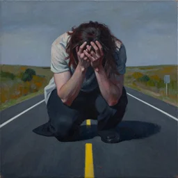 depression highway, oil and acrylic on canvas, surrealism, high detail