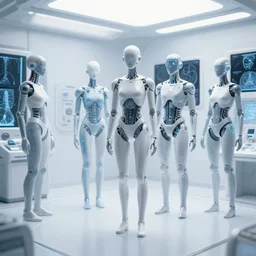 x - ray and bioscans of a new transhumanist ai race, in a style blending æon flux, shepard fairey, hideo kojima, mobius, and botticelli, inspired by pre - raphaelite, shoujo manga, quantum, ghost, uncanny, bismuth, wires, ultra detailed, superfine ink lines, 4 k photorealistic, full shot,