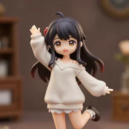 still medium shot, figurine of cute sorceress wearing an elegant sweater, dynamic pose, personification, detailed product photo, featured on amiami, 8 k, 8 5 mm, f. 1 4, beautiful composition,