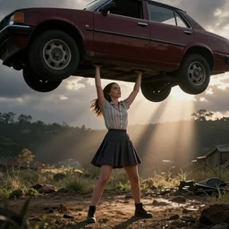 Natalie Portman using telekinesis to lift a car, tv still from Stranger Things