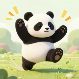 a cute panda launches a critical hit