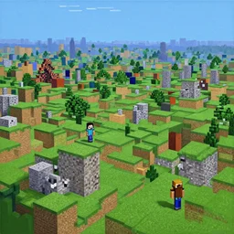 A_Dithered_Minecraft_Landscape_with_some_buildings_a_painting_by_Takashi_Murakami_Chiho_Aoshima_Yoshitomo_Nara_and_Aya_Takano_Superflat