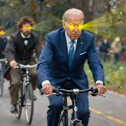 joe biden riding a bicycle, joe biden riding a bicycle, yellow laser eyes, yellow laser eyes, ilya kuvshinov, john singer sargent, digital art illustration, impressionist oil painting, trending on artstation, intricate