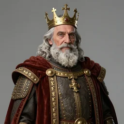 very detailed, photorealistic digital art an old king, from the waist up, with sharp features, a beautiful face, soft smile, under studio lighting, taken with a canon eos camera with 1 3 5 mm focal length