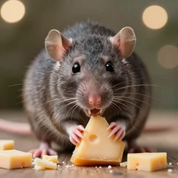 high quality presentation photo of vicious anthropomorphic rats with sharp teeth eating cheese, photography 4k f1.8 anamorphic bokeh 4k Canon Nikon