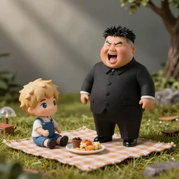 screaming kim jong un doll having a picnic with jimin doll