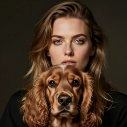 realistic photo studio photoshop, woman with cocker dog face